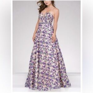 Jovani Purple Floral Embroidered Cream Prom Dress